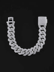 19mm Prong Cuban Link Bracelet in White Gold