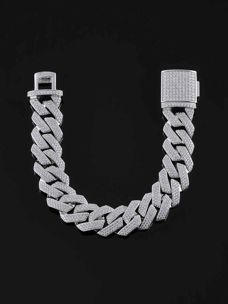 19mm Prong Cuban Link Bracelet in White Gold