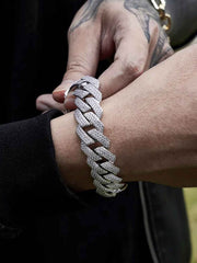 19mm Prong Cuban Link Bracelet in White Gold
