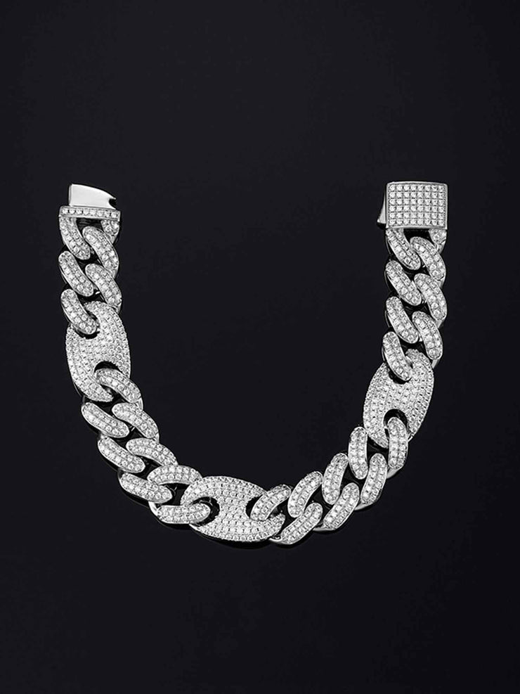 15mm G-Cuban Link Bracelet in White Gold