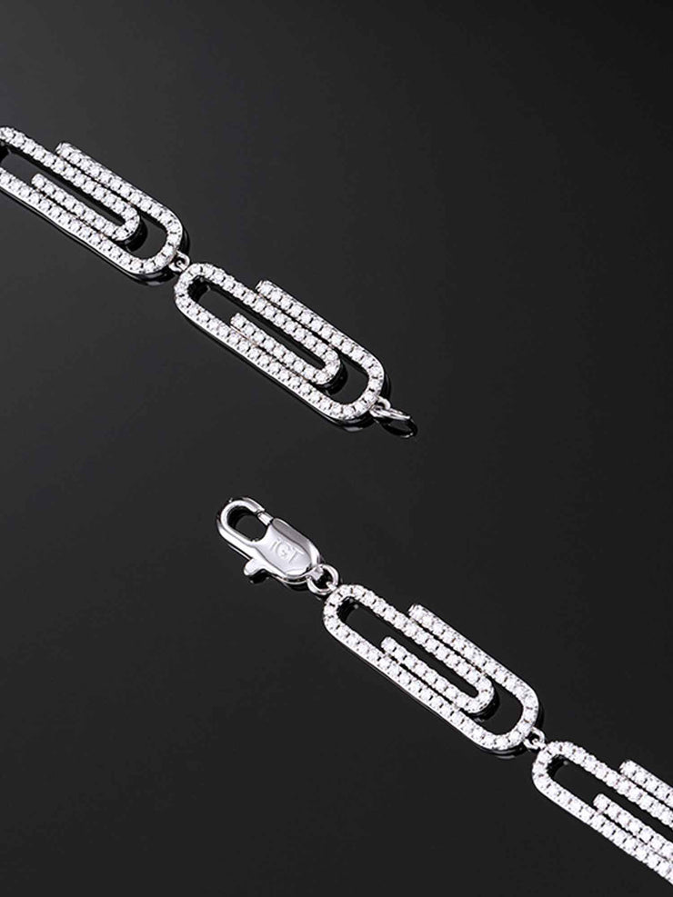 8mm Paper Clip Bracelet in White Gold