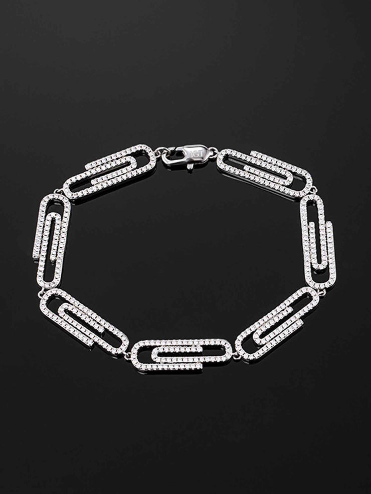 8mm Paper Clip Bracelet in White Gold