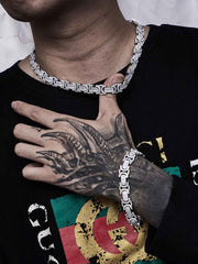 12mm Byzantine Link Chain in White Gold