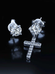 14K Solid Gold Round Cut Stud Cross Moissanite Earrings