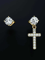 14K Solid Gold Round Cut Stud Cross Moissanite Earrings