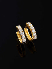 14K Solid Gold Moissanite Single Row Hoop Earrings