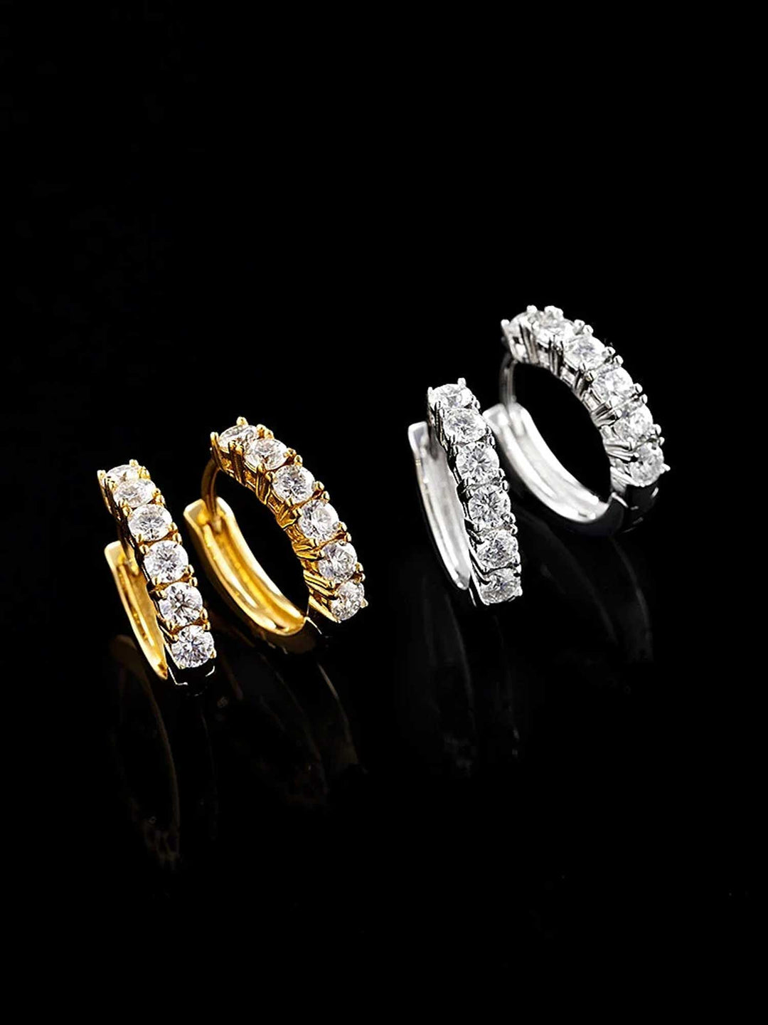 14K Solid Gold Moissanite Single Row Hoop Earrings