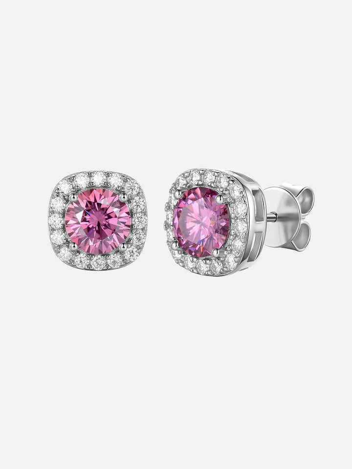 925 Sterling Silver Pink Moissanite Square Stud Earrings - 3.4 Carat Total