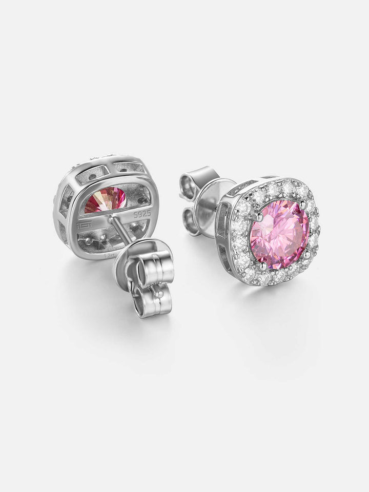 925 Sterling Silver Pink Moissanite Square Stud Earrings - 3.4 Carat Total