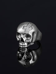 Sacred Cross Skull Ring in White Gold