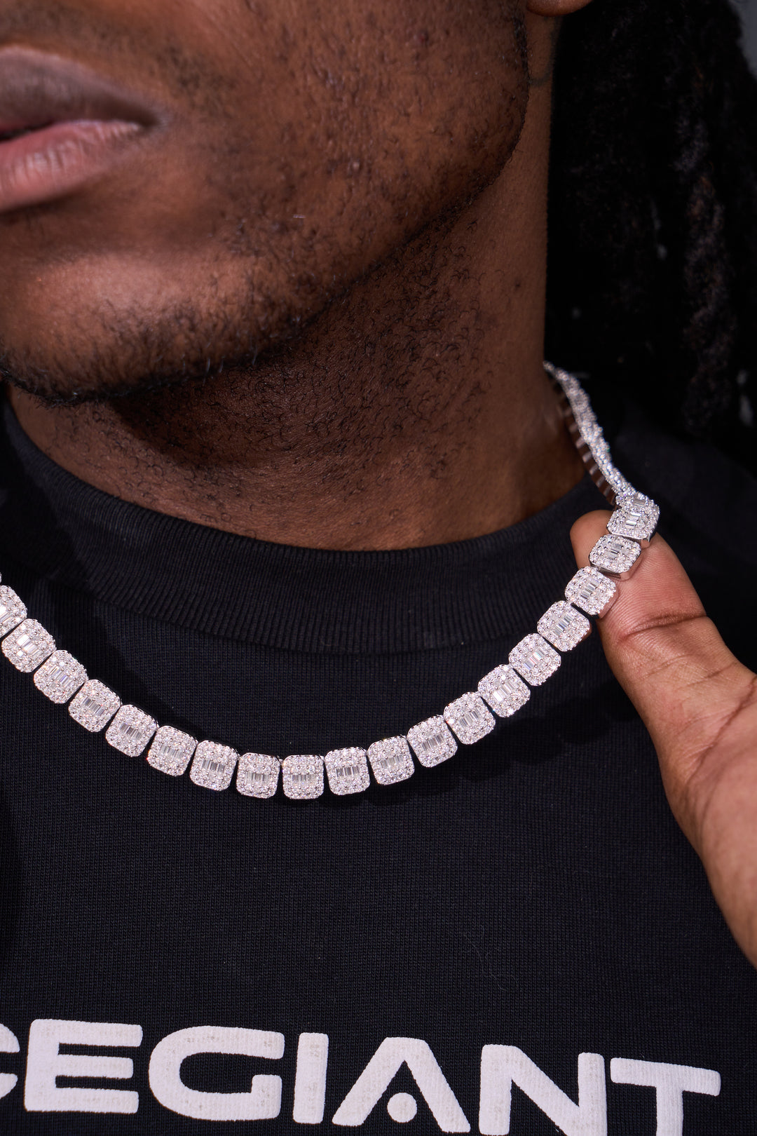 Made To Order 10mm Two Tone Moissanite Halo Baguette Link Chain