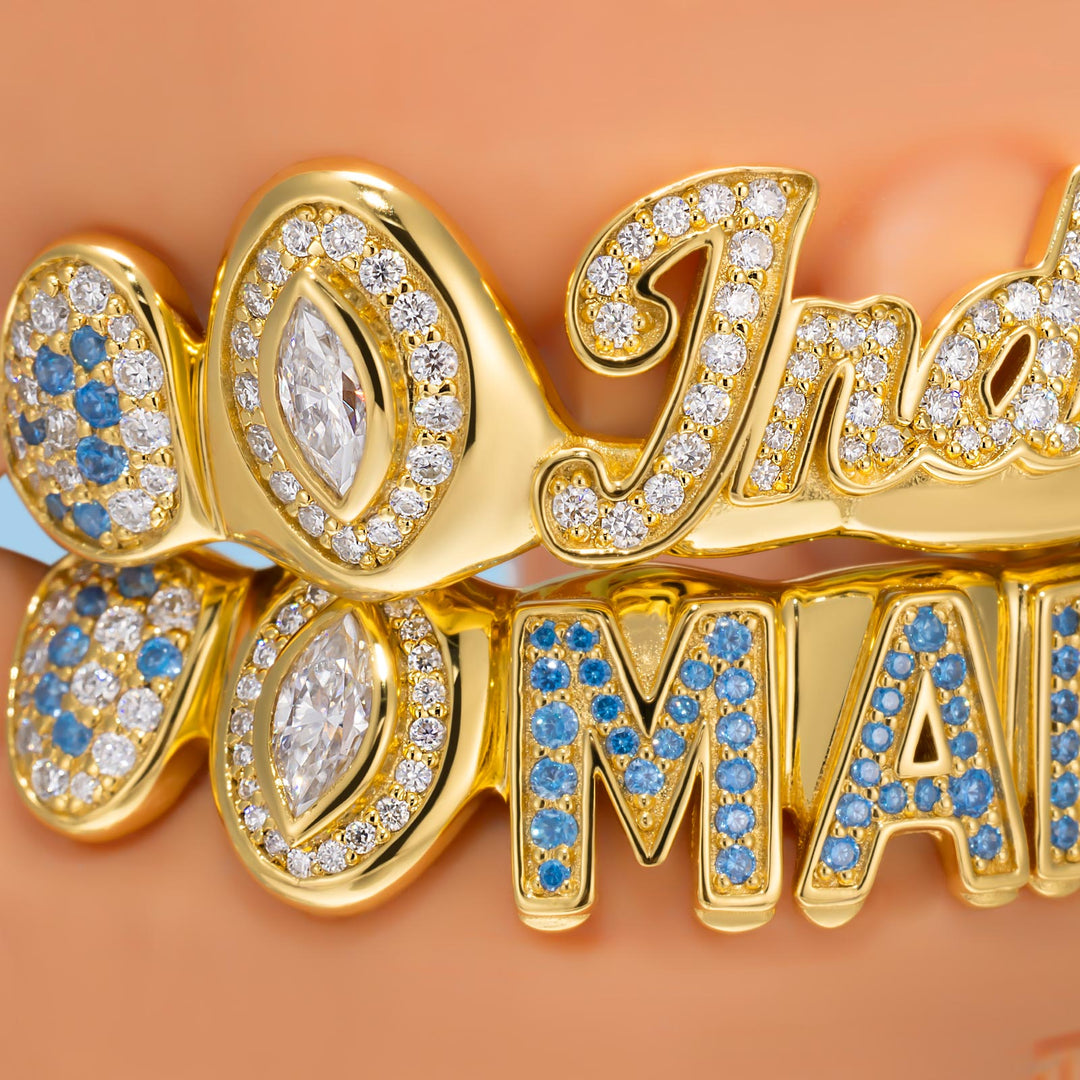 Marquise Blue Gem Iced Letter Grillz