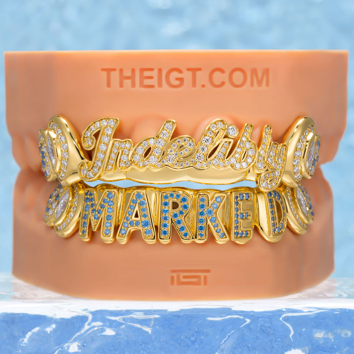 Marquise Blue Gem Iced Letter Grillz
