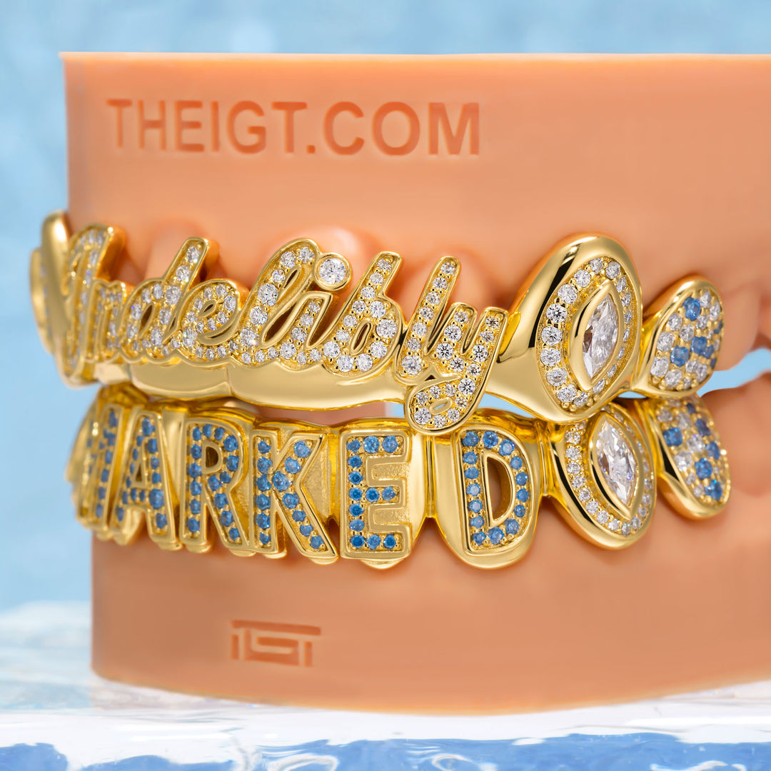 Marquise Blue Gem Iced Letter Grillz