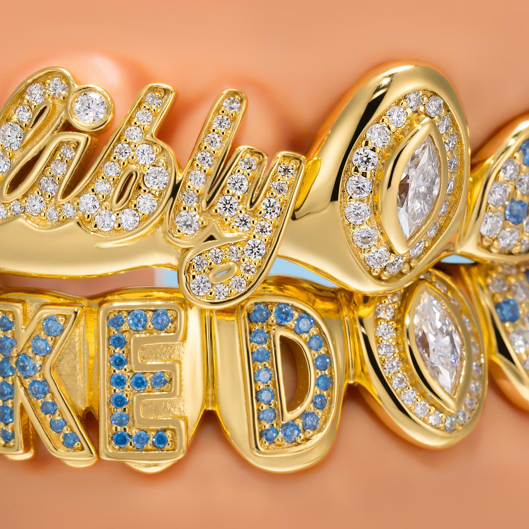 Marquise Blue Gem Iced Letter Grillz