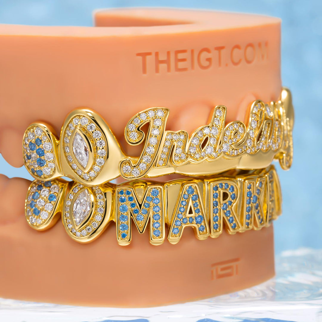 Marquise Blue Gem Iced Letter Grillz