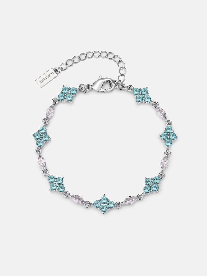 Marquise & Blue Moissanite Four Leaf Clover Bracelet