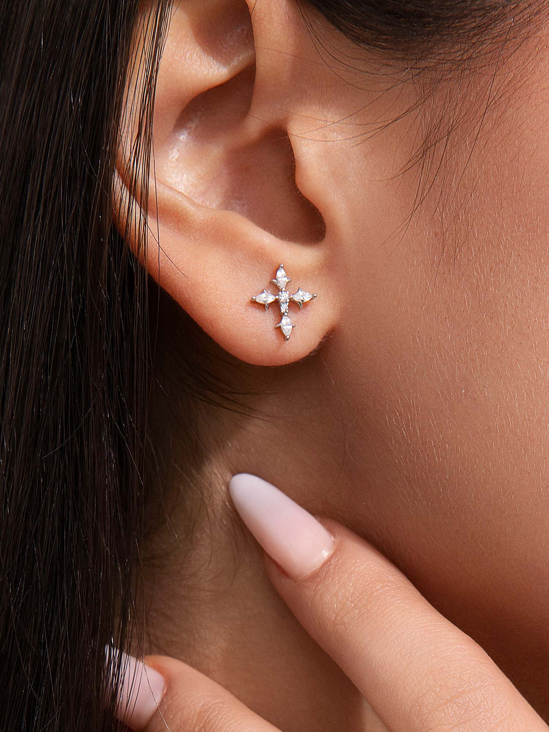 Marquise & Round Cut Moissanite Cross Stud Earrings