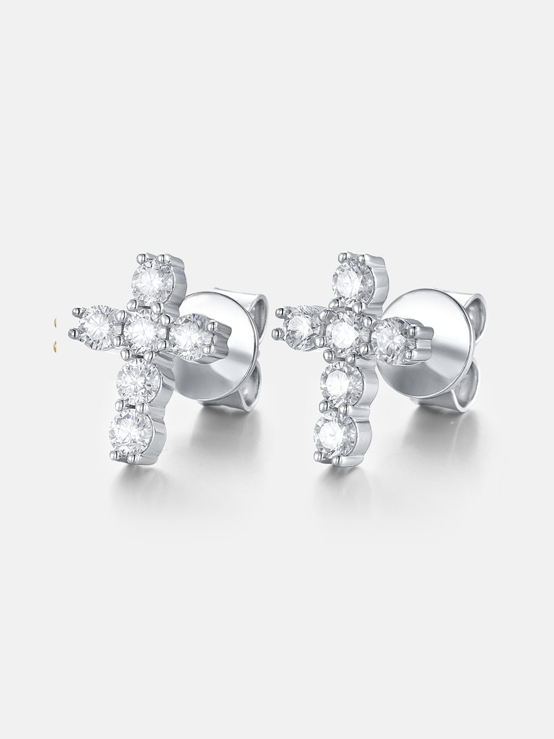 14K Solid Gold Micro Cross Moissanite Stud Earring