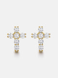 14K Solid Gold Micro Cross Moissanite Stud Earring