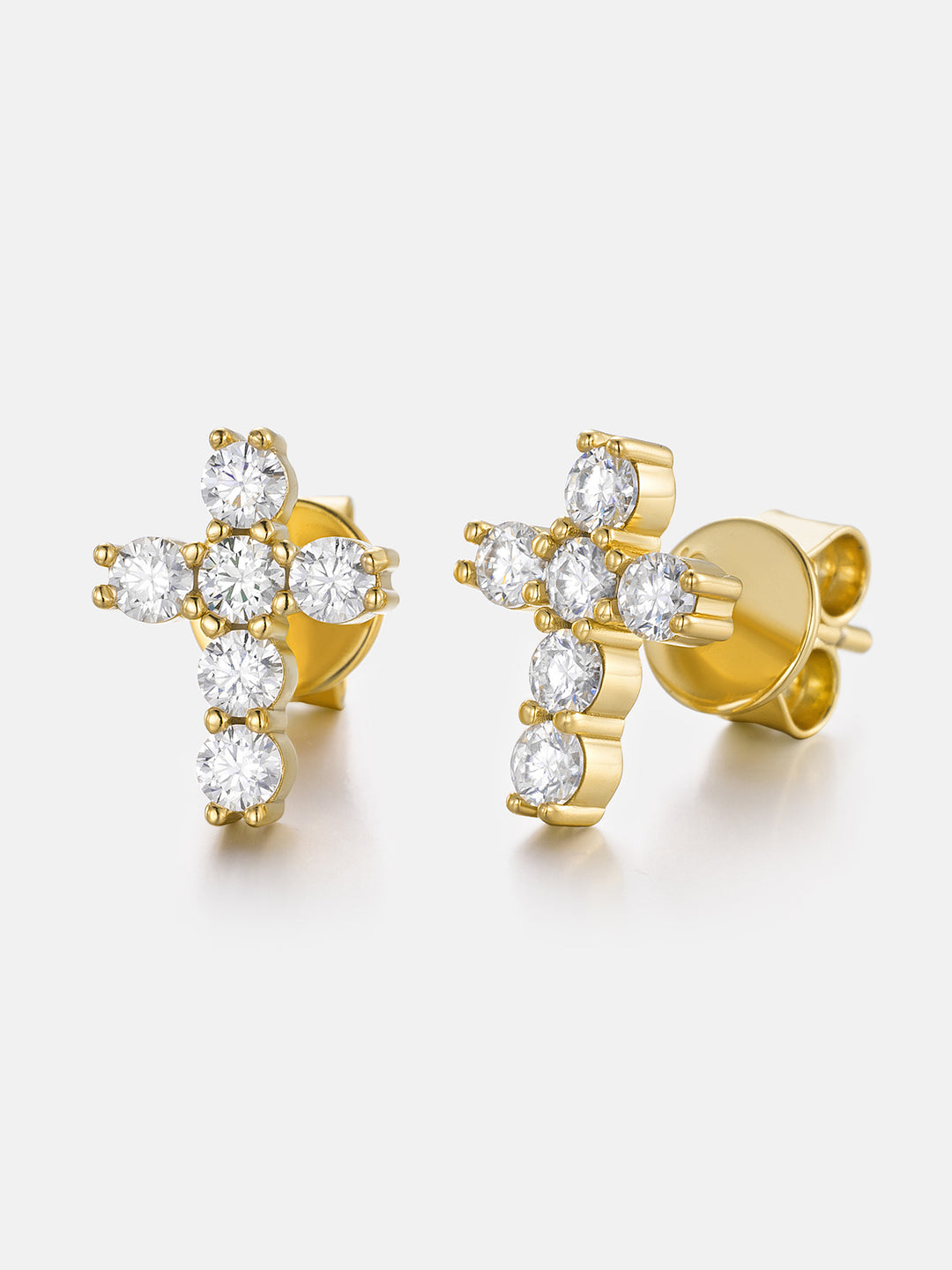 14K Solid Gold Micro Cross Moissanite Stud Earring
