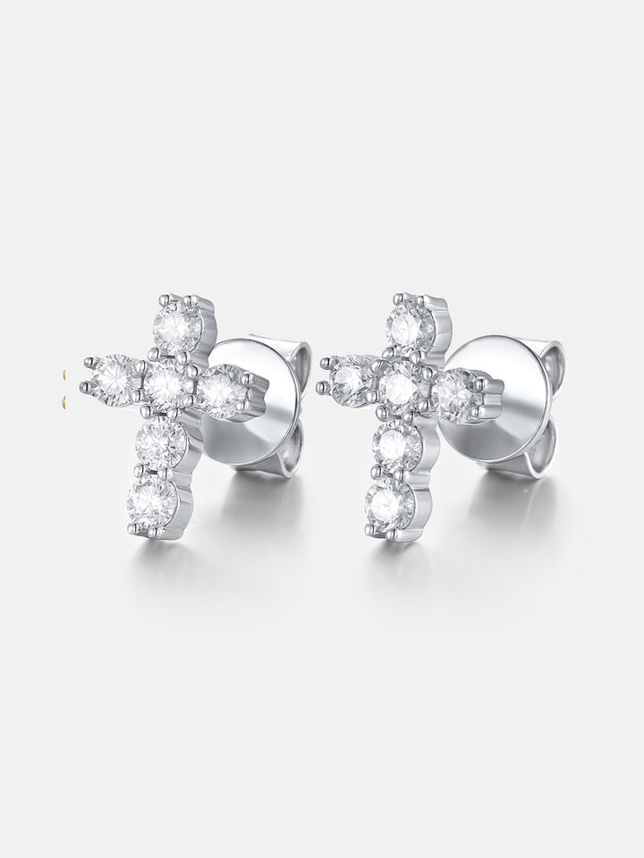 Micro Cross Moissanite Stud Earring