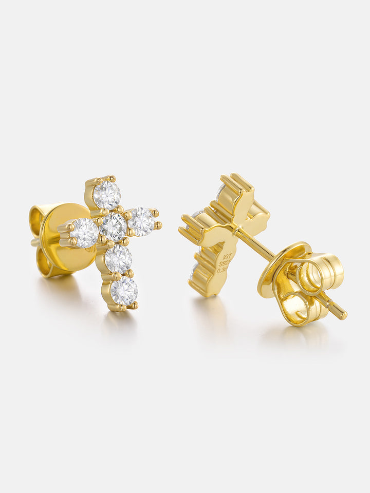 Micro Cross Moissanite Stud Earring