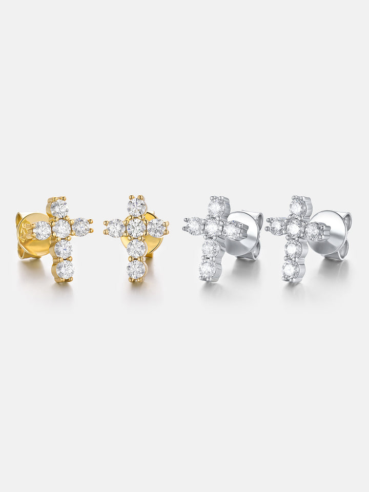 Micro Cross Moissanite Stud Earring