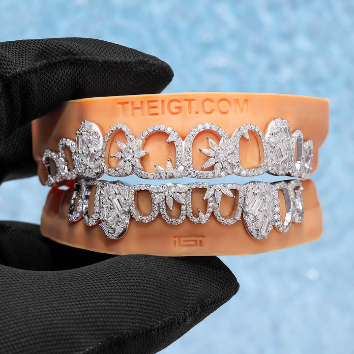 Mixed Cut Open Face Flower Moissanite Grillz