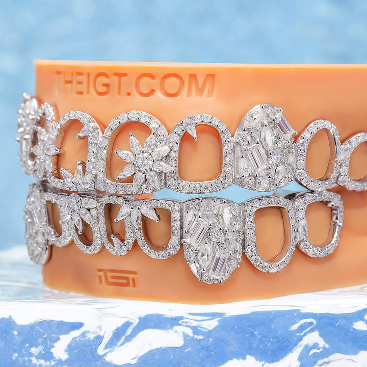 Mixed Cut Open Face Flower Moissanite Grillz