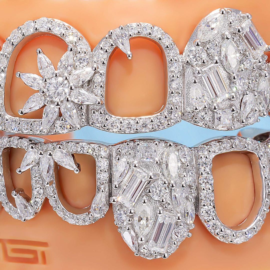 Mixed Cut Open Face Flower Moissanite Grillz