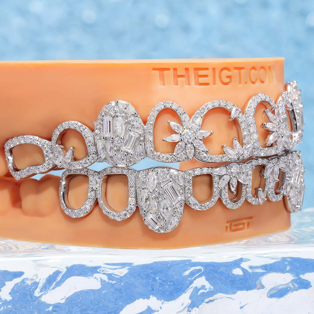 Mixed Cut Open Face Flower Moissanite Grillz