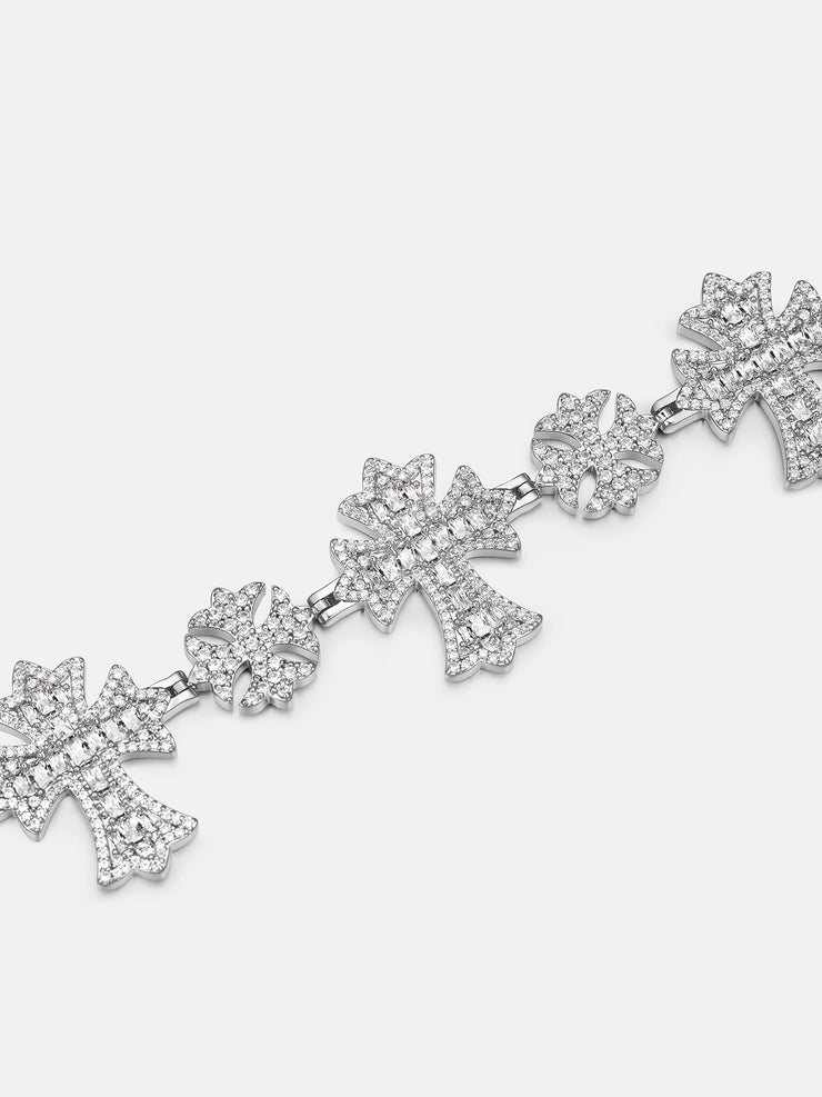 Mixed Size Moissanite Catholic Cross Bracelet