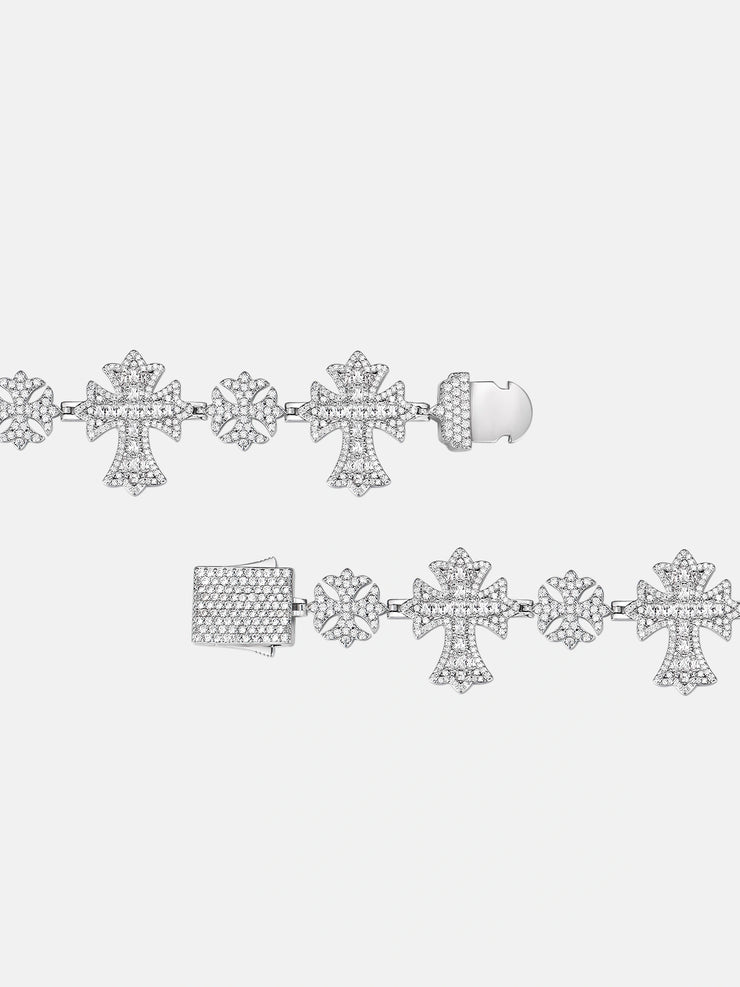 Mixed Size Moissanite Catholic Cross Bracelet