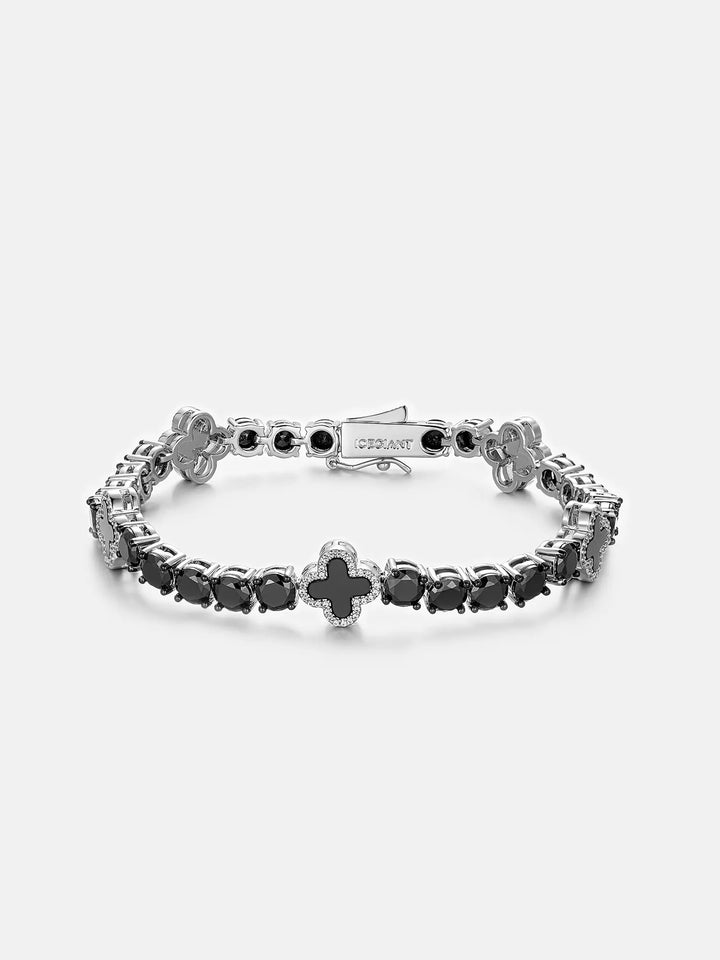 Moissanite Black Agate Four Leaf Clover Tennis Bracelet