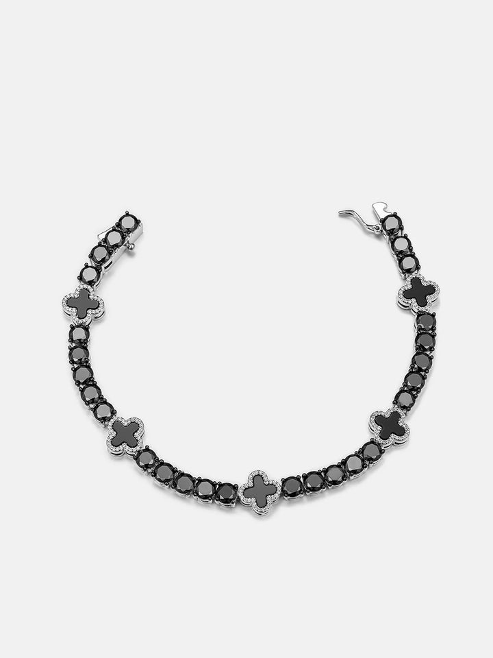 Moissanite Black Agate Four Leaf Clover Tennis Bracelet