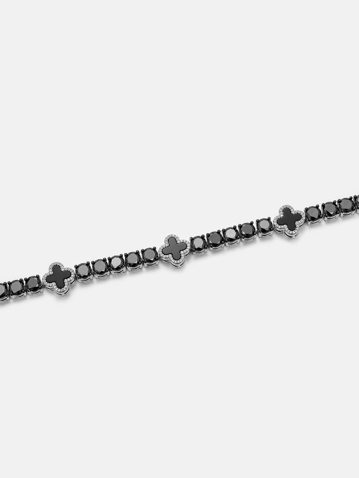 Moissanite Black Agate Four Leaf Clover Tennis Bracelet
