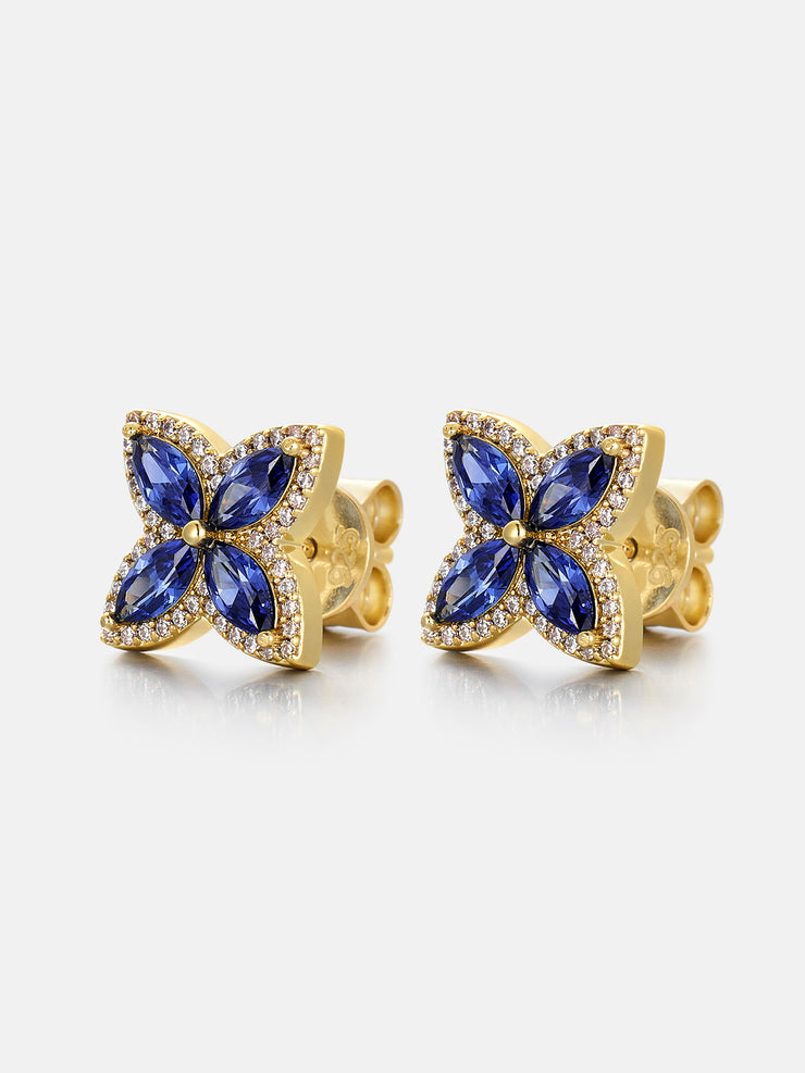 Moissanite Blue Sapphire Clover Stud Earrings