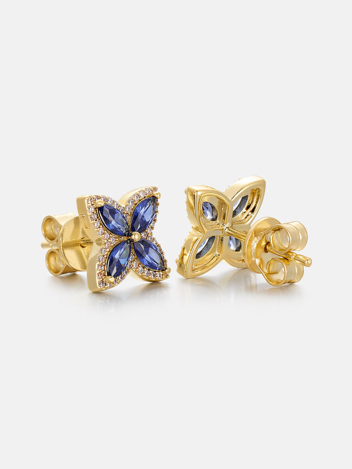 Moissanite Blue Sapphire Clover Stud Earrings