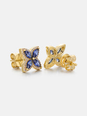 Moissanite Blue Sapphire Clover Stud Earrings