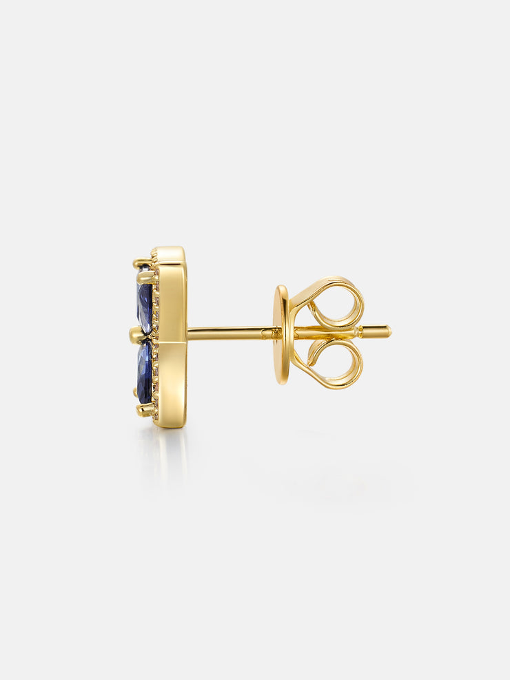 Moissanite Blue Sapphire Clover Stud Earrings