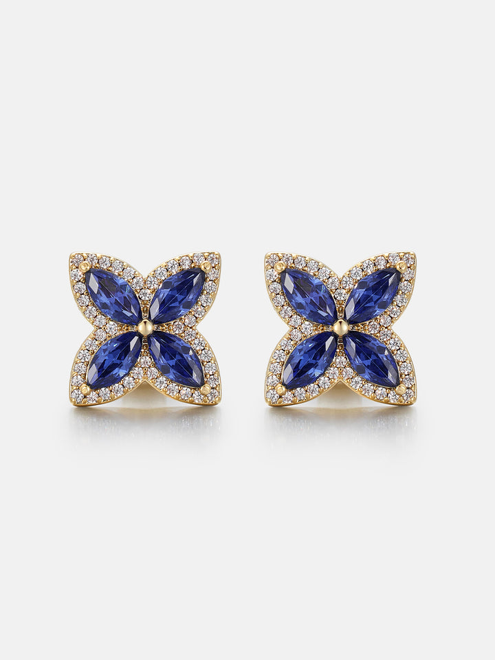 Moissanite Blue Sapphire Clover Stud Earrings
