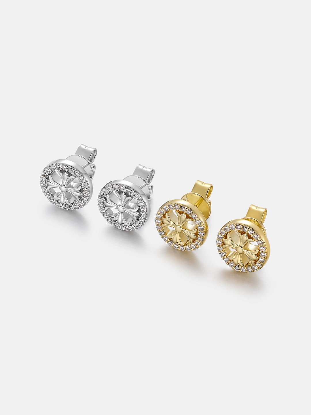 Moissanite Catholic Cross Cluster Stud Earrings