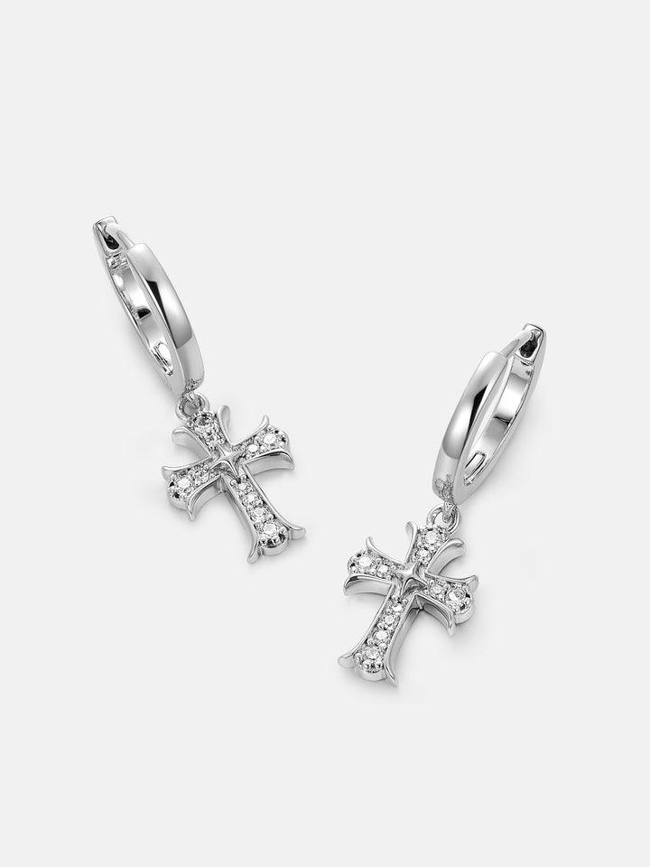 Moissanite Catholic Cross Hoop Earrings