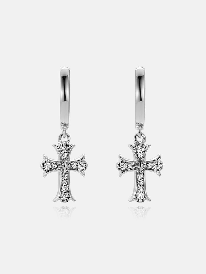 Moissanite Catholic Cross Hoop Earrings