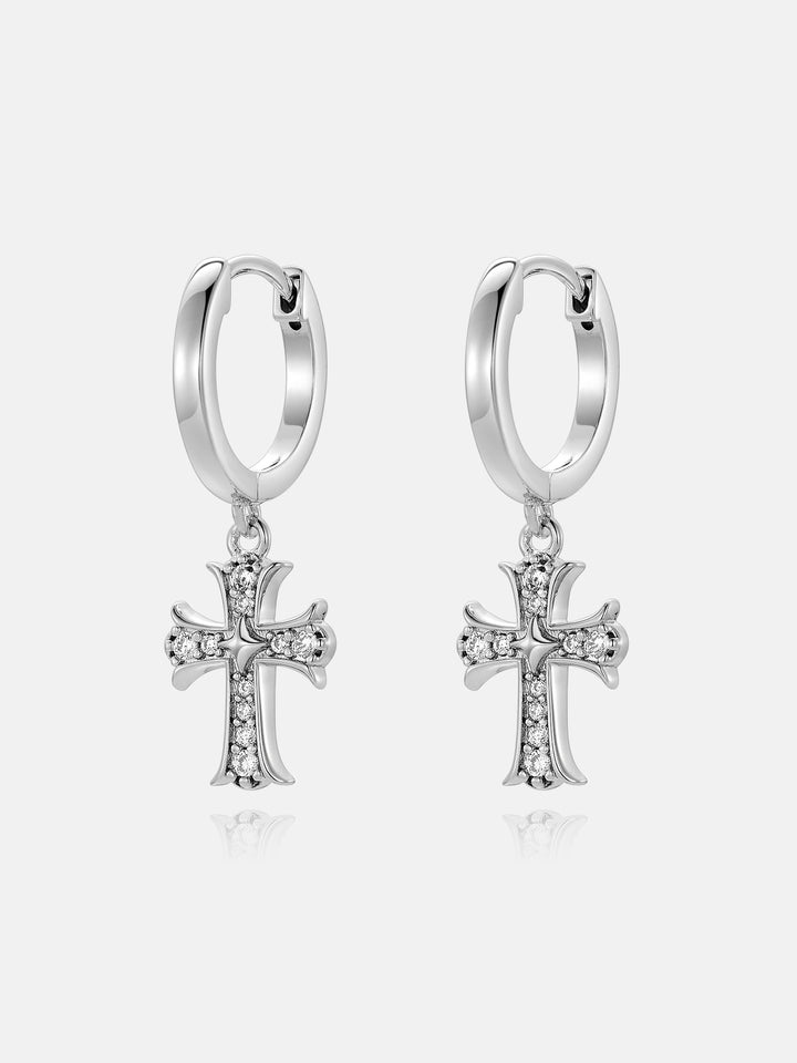 Moissanite Catholic Cross Hoop Earrings
