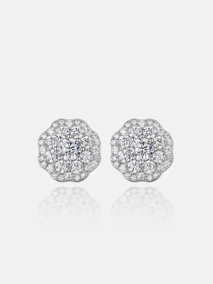 Moissanite Double Layer Blossom Cluster Earrings