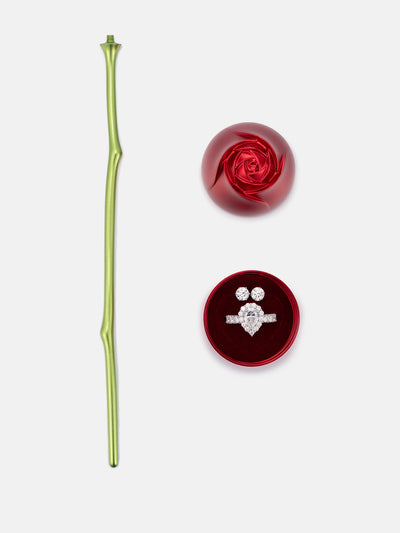 Moissanite Earrings & Moissanite Ring & Rose Jewelry Box Set[3PCS/SET]