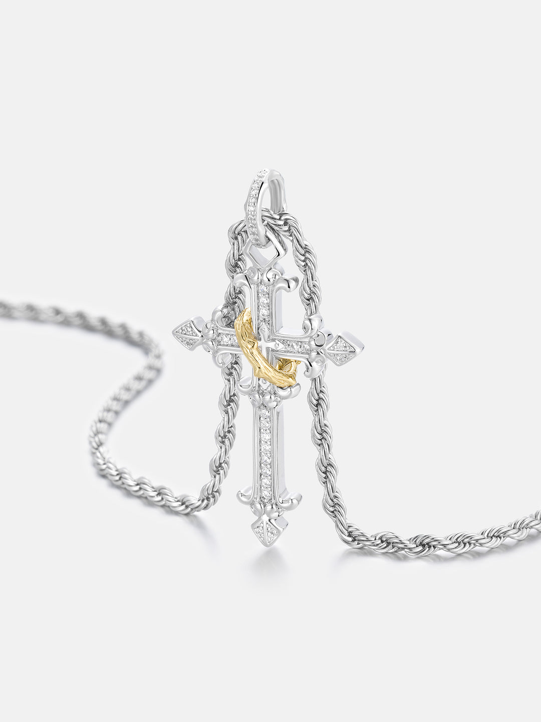 Moissanite Gold Band Filigree Cross Pendant - ICEGIANT