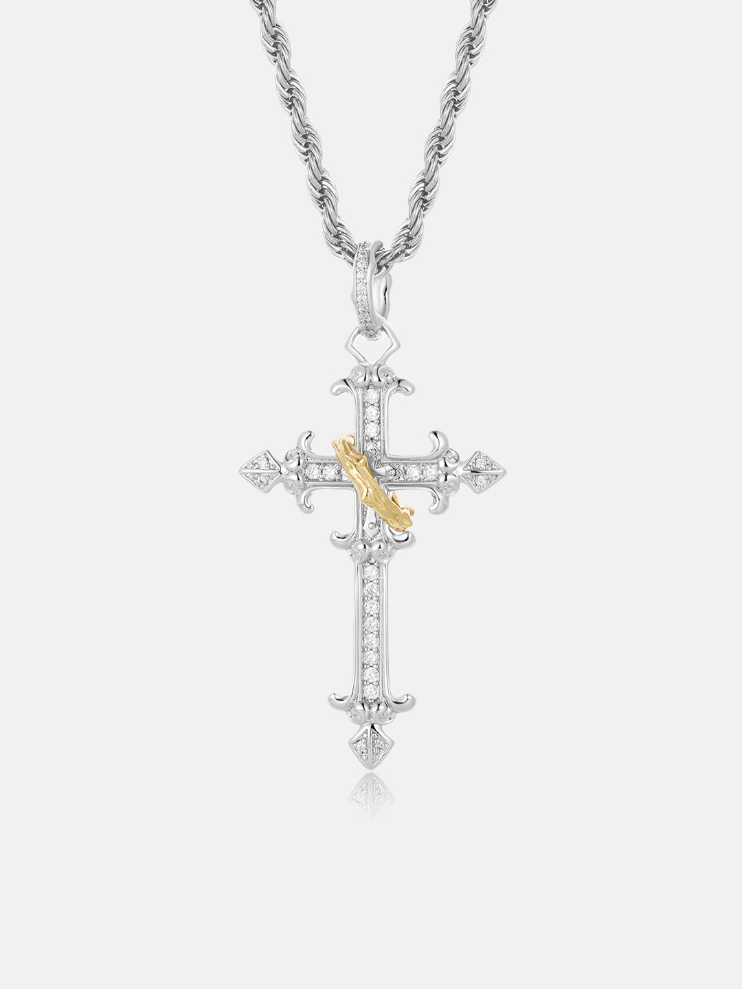 Moissanite Gold Band Filigree Cross Pendant - ICEGIANT